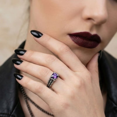 BONNY – ANEL EM PRATA 925 COM ZIRCÔNIA ROXA