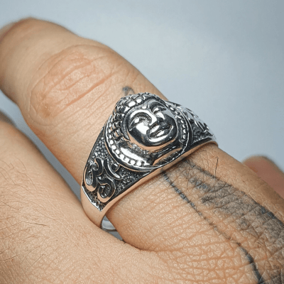 Buda – Anel Artesanal em Prata 925 com Detalhes Oxidados