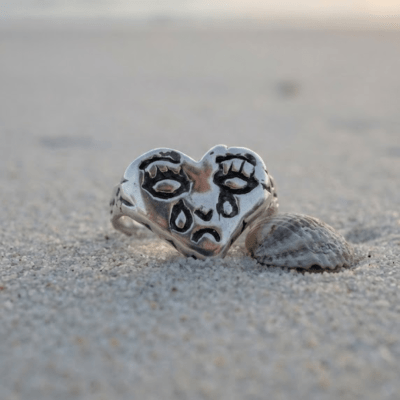 Coração Chorando – Anel Retrô em Prata 925 com Oxidação