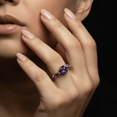 EDIÇÃO LIMITADA – ANEL WOOD MOON EM PRATA 925 COM PEDRA NATURAL AMETISTA