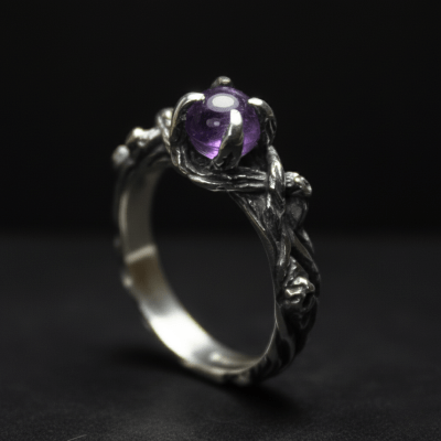 Anel Wood Moon em Prata 925 com Ametista Natural – Edição Limitada