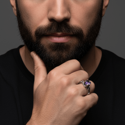 Anel Wood Moon em Prata 925 com Ametista Natural – Edição Limitada