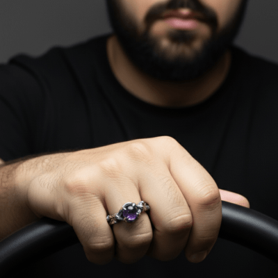Anel Wood Moon em Prata 925 com Ametista Natural – Edição Limitada