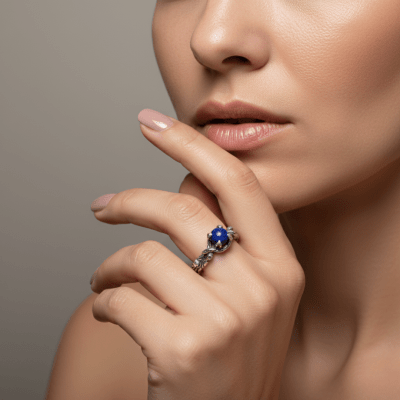 Anel Wood Moon em Prata 925 com Lápis-Lazúli Natural – Edição Limitada