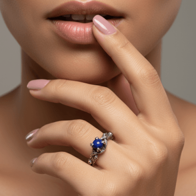 EDIÇÃO LIMITADA – ANEL WOOD MOON EM PRATA 925 COM PEDRA NATURAL LÁPIS LAZÚLI