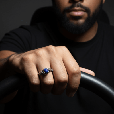 Anel Wood Moon em Prata 925 com Lápis-Lazúli Natural – Edição Limitada