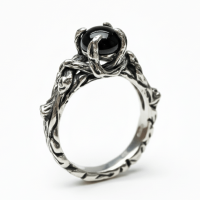 EDIÇÃO LIMITADA – ANEL WOOD MOON EM PRATA 925 COM PEDRA NATURAL ONIX PRETO