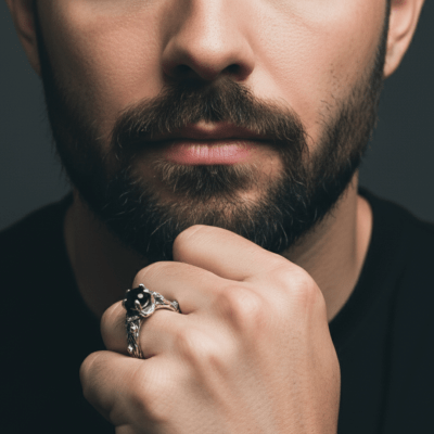 Anel Wood Moon em Prata 925 com Ônix Natural – Edição Limitada