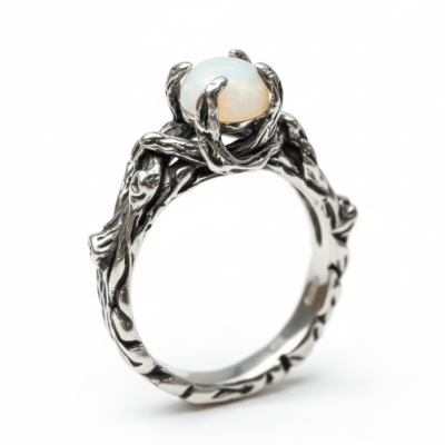 EDIÇÃO LIMITADA – ANEL WOOD MOON EM PRATA 925 COM PEDRA OPALINA