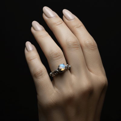 EDIÇÃO LIMITADA – ANEL WOOD MOON EM PRATA 925 COM PEDRA OPALINA