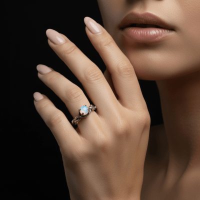 EDIÇÃO LIMITADA – ANEL WOOD MOON EM PRATA 925 COM PEDRA OPALINA