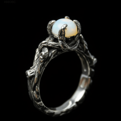 EDIÇÃO LIMITADA – ANEL WOOD MOON EM PRATA 925 COM PEDRA OPALINA