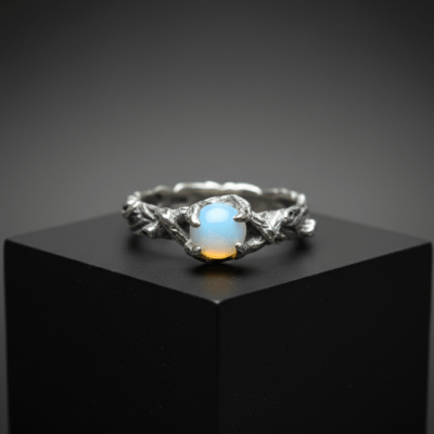 EDIÇÃO LIMITADA – ANEL WOOD MOON EM PRATA 925 COM PEDRA OPALINA