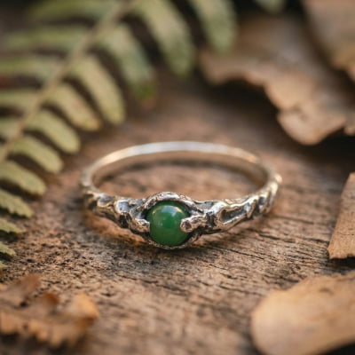 Solitário Magma em Prata 925 com Jade Verde Natural – Edição Limitada