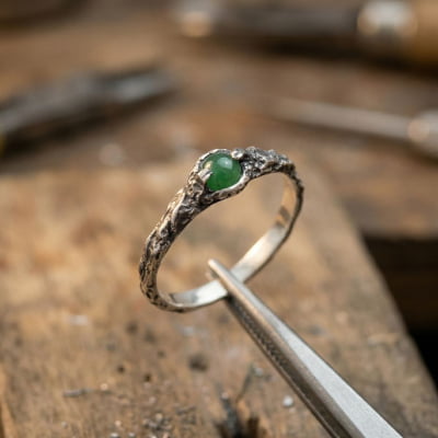 Solitário Magma em Prata 925 com Jade Verde Natural – Edição Limitada