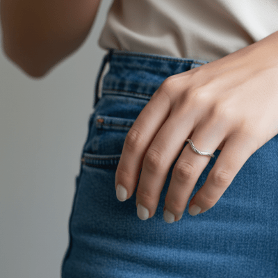 Anel Essência em Prata 925 – Anel Fino Orgânico com Detalhes Oxidados