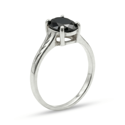 Essência - Anel Solitário Artesanal em Prata 925 com Zircônia Preta