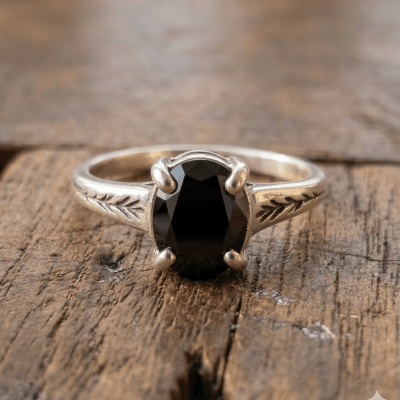 Essência - Anel Solitário Artesanal em Prata 925 com Zircônia Preta