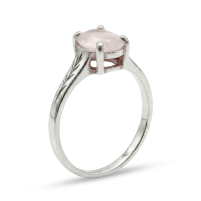 Essência - Anel Solitário Artesanal em Prata 925 com Zircônia Rosa Leitosa