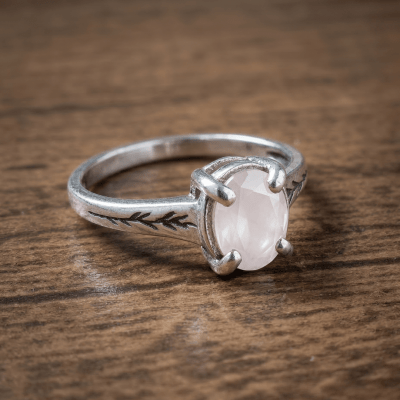 Essência - Anel Solitário Artesanal em Prata 925 com Zircônia Rosa Leitosa