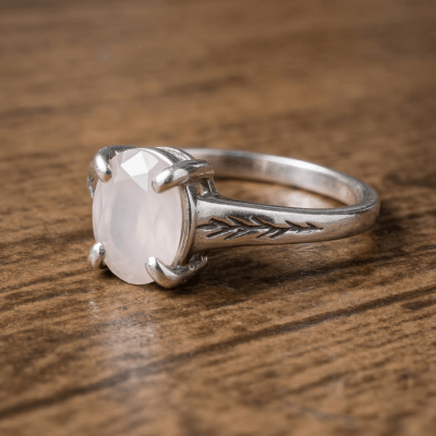 Essência - Anel Solitário Artesanal em Prata 925 com Zircônia Rosa Leitosa