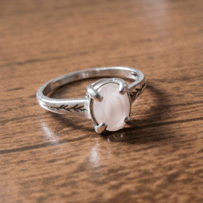 Essência - Anel Solitário Artesanal em Prata 925 com Zircônia Rosa Leitosa