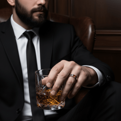 Maçonaria – Anel Sinete Retangular Esquadro e Compasso com Zircônia Vermelha em Prata 925