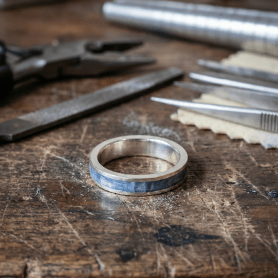 MOSAICO – ANEL DE PRATA 925 COM MOSAICO DE PEDRA NATURAL CIANITA AZUL