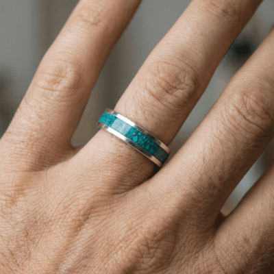 MOSAICO – ANEL DE PRATA 925 COM MOSAICO DE PEDRA NATURAL CRISOCOLA