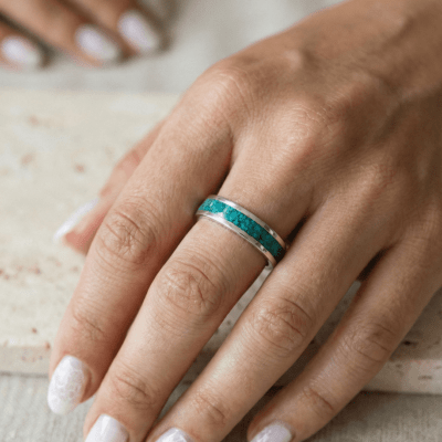 MOSAICO – ANEL DE PRATA 925 COM MOSAICO DE PEDRA NATURAL CRISOCOLA