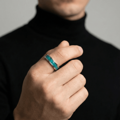 MOSAICO – ANEL DE PRATA 925 COM MOSAICO DE PEDRA NATURAL CRISOCOLA