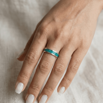 MOSAICO – ANEL DE PRATA 925 COM MOSAICO DE PEDRA NATURAL CRISOCOLA