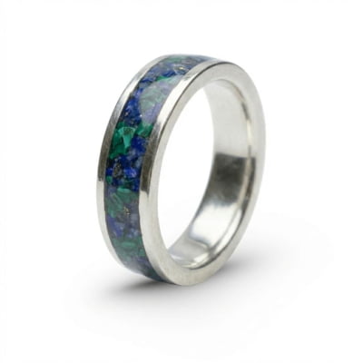 Mosaico – Anel de Prata 925 com Mosaico Misto de Pedra Natural Malaquita e Lápis-Lazúli