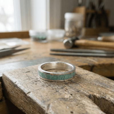 Mosaico – Anel em Prata 925 com Mosaico de Pedra Natural Amazônita