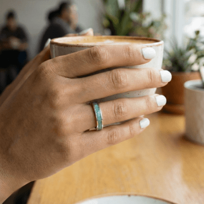 Mosaico – Anel em Prata 925 com Mosaico de Pedra Natural Amazônita