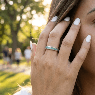 Mosaico – Anel em Prata 925 com Mosaico de Pedra Natural Amazônita