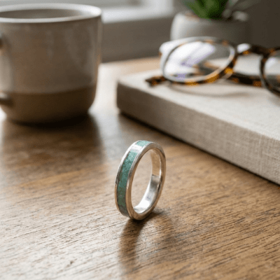 Mosaico – Anel em Prata 925 com Mosaico de Pedra Natural Amazônita