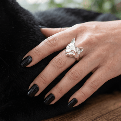 Anel Pet Lover Cabeça de Gato em Prata 925 - Maktub Pratas