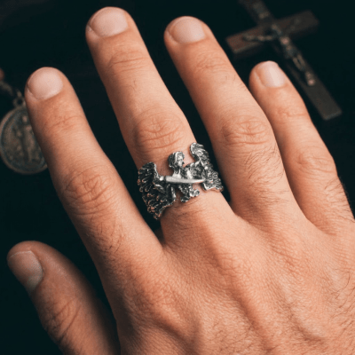 São Miguel Arcanjo - Anel Artesanal em Prata 925