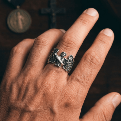 São Miguel Arcanjo - Anel Artesanal em Prata 925