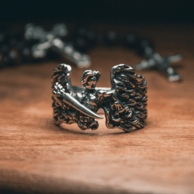 São Miguel Arcanjo - Anel Artesanal em Prata 925