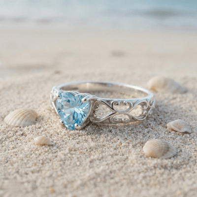 Solitário Sky – Anel em Prata 925 com Zircônia Coração Azul Claro