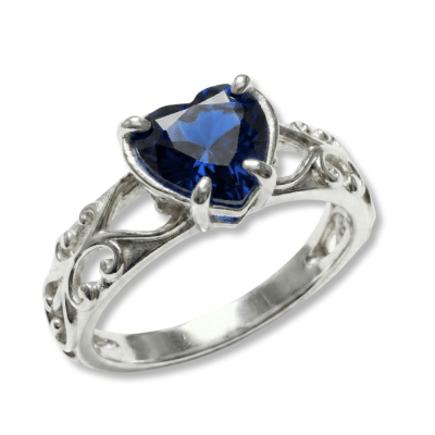 SKY - ANEL SOLITÁRIO EM PRATA 925 COM ZIRCÔNIA EM FORMATO DE CORAÇÃO AZUL MARINHO 