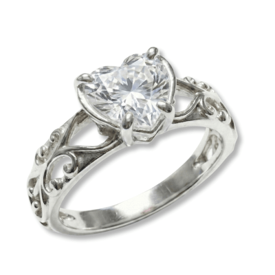 SKY - ANEL SOLITÁRIO EM PRATA 925 COM ZIRCÔNIA EM FORMATO DE CORAÇÃO BRANCA