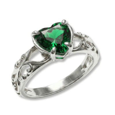 SKY - ANEL SOLITÁRIO EM PRATA 925 COM ZIRCÔNIA EM FORMATO DE CORAÇÃO VERDE