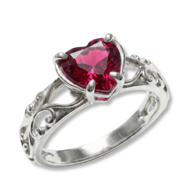 SKY -  ANEL SOLITÁRIO EM PRATA 925 COM ZIRCÔNIA EM FORMATO DE CORAÇÃO VERMELHA