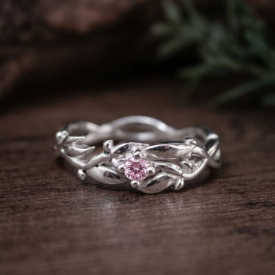 Anel Solitário de Prata 925 com Zircônia Rosa - Oliveira