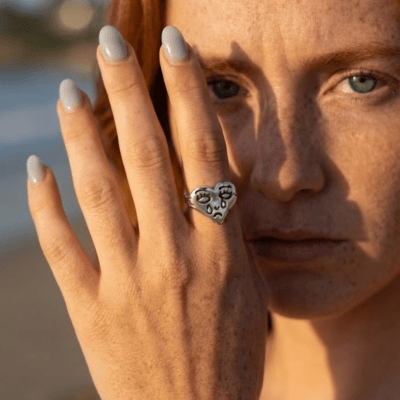 Coração Chorando – Conjunto Anel e Pingente Retrô em Prata 925 com Oxidação