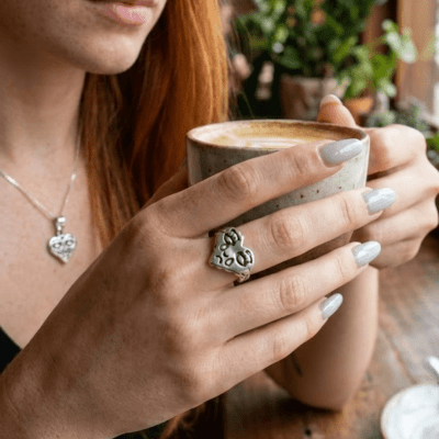 Coração Chorando – Conjunto Anel e Pingente Retrô em Prata 925 com Oxidação