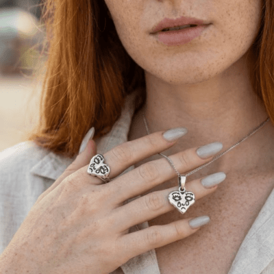 Coração Chorando – Conjunto Anel e Pingente Retrô em Prata 925 com Oxidação